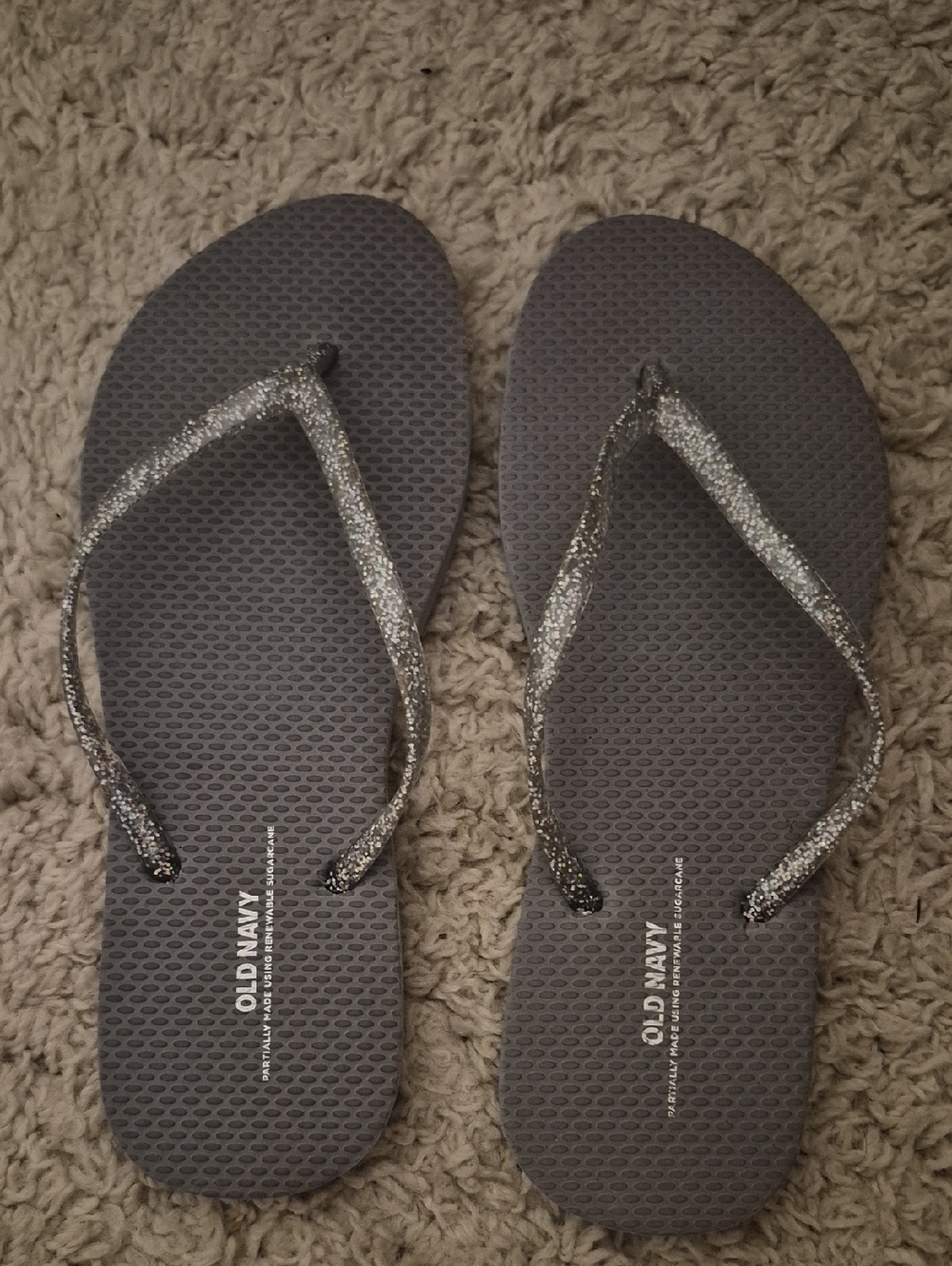 Old Navy Gray Flip Flops with Silver Glitter Straps